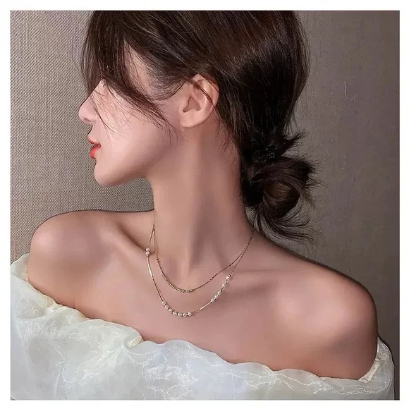 Stainless steel double layer silver tone necklace - Picture 9 of 9